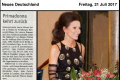Neues Deutschland Newspaper-Lucia Aliberti-Neues Deutschland-Primadonna kehrt zurück-Lucia Aliberti feiert in Berlin ihr 40jahriges Buhnenjubilaum-Portrait:http://www.luciaaliberti.it #luciaaliberti #neues Deutschland #orimadonnakehrt #portrait