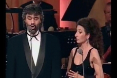 Photo taken from the TV-Lucia Aliberti with the tenor and pop singer Andrea Bocelli-TV Show-Carreras Gala-Leipzig-TV Recording-La Traviata-Duet-On Stage-Live TV Recording-Photo taken from the TV Show-La Perla Fashion:http://www.luciaaliberti.it #luciaaliberti #andreabocelli #carrerasgala #leipzig #tvshow #latraviata #duet #onstage #livetvrecording #laperlafashion